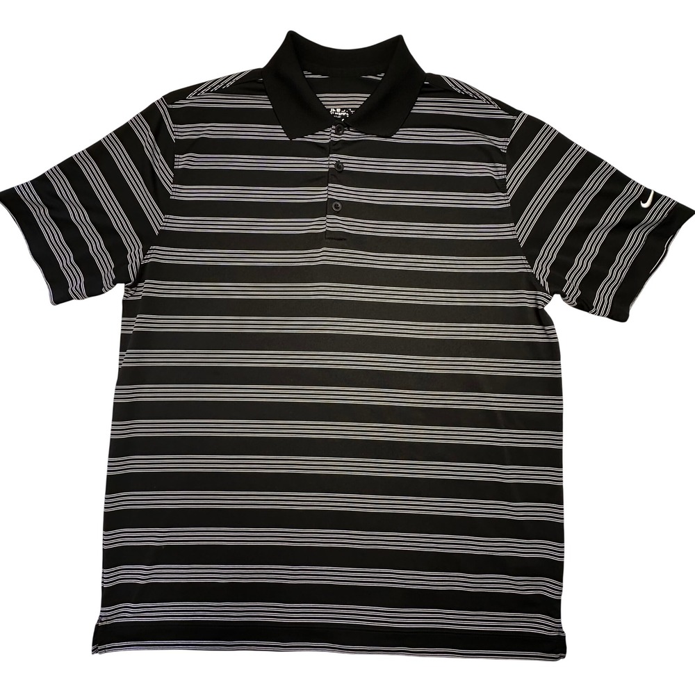Nike Golf Tour Performance Mens Black White Striped Polo Shirt Large